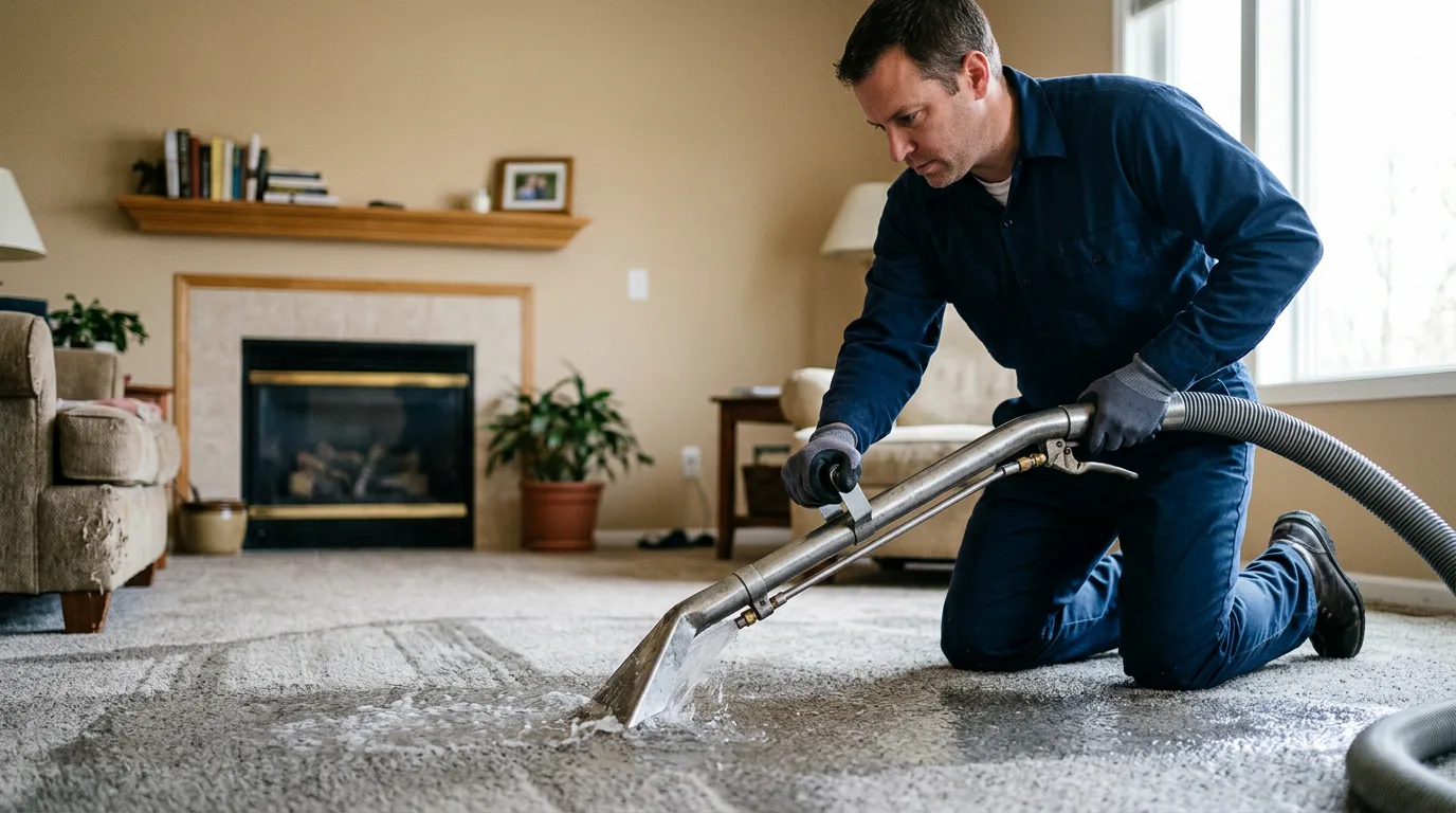 Water damage restoration technician working near Plymouth, MI